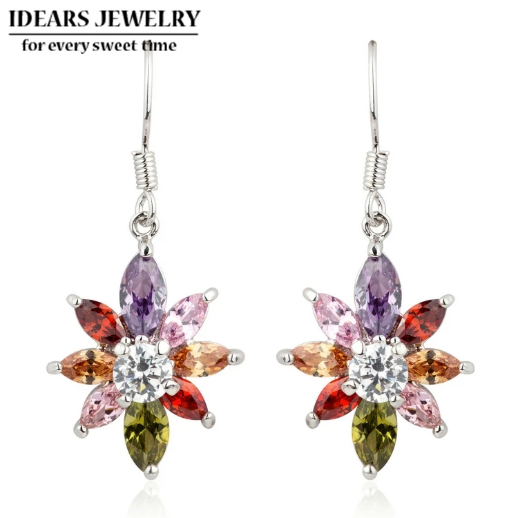 IDEARS Free shipping.18K Gold Plated Star Fashion crystal Drop Earrings flower with Multicolor Zircon For Women Luxury ID000138 | Украшения