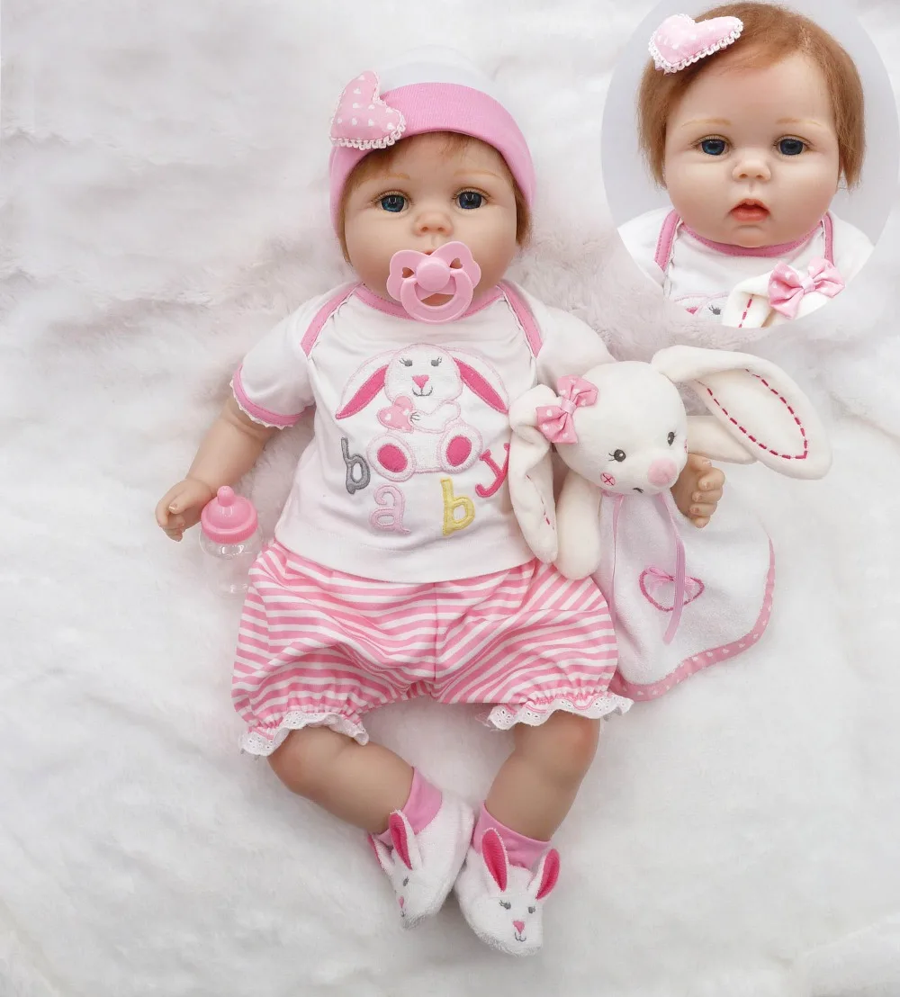 Куклы для маленьких девочек 22 &quotсиликоновые куклы Reborn pink rabbit одежда плюшевая