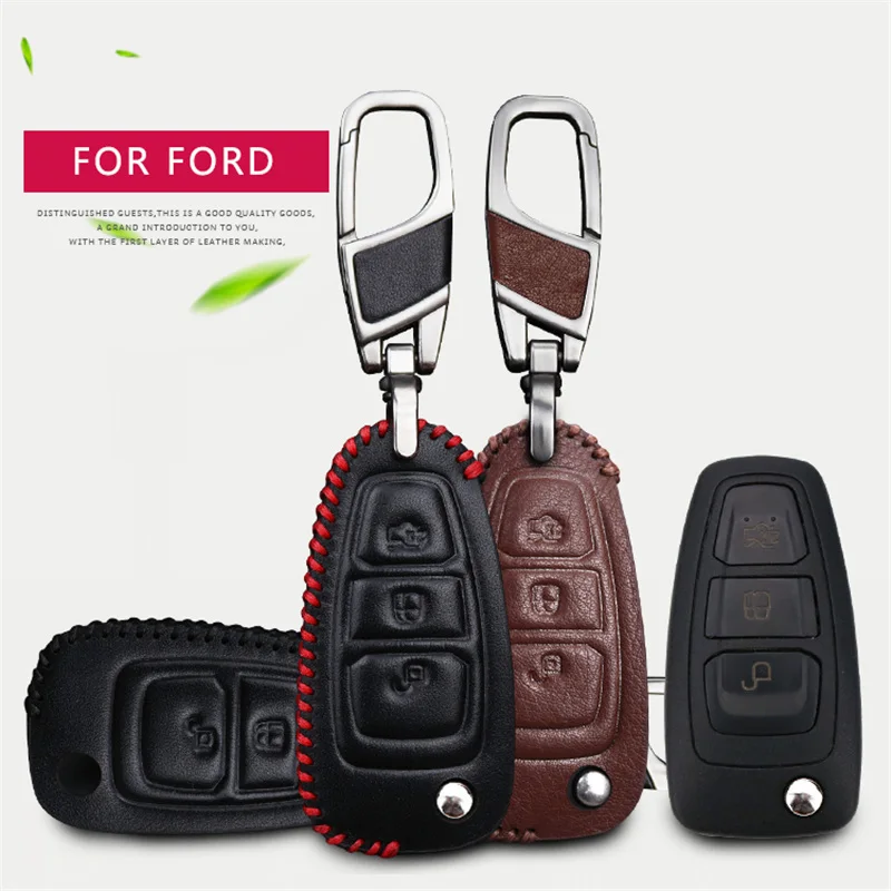 Чехол из натуральной кожи для автомобильных ключей чехол держатель брелок Ford Focus