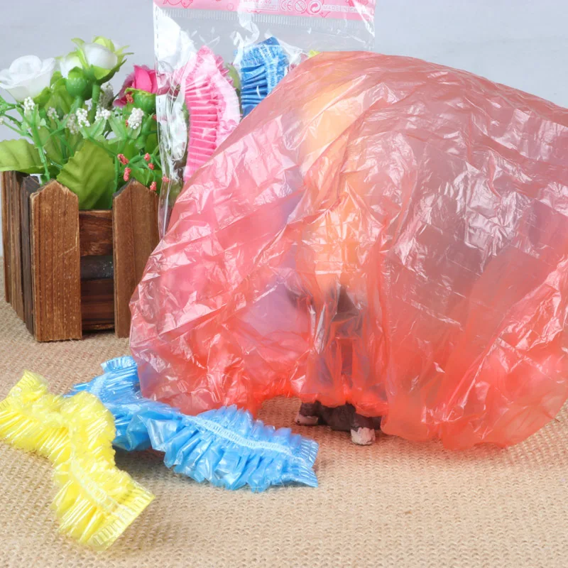 

Convenient Disposable Shower Caps Hat Bathing Caps Hotel One-Off Elastic Shower Cap Clear Hair Salon Bathroom Products Bath Caps