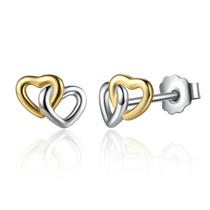 BK 2017 New Arrival 925 Sterling Silver Heart to Heart Small Stud-Earrings Women Engagement Jewelry