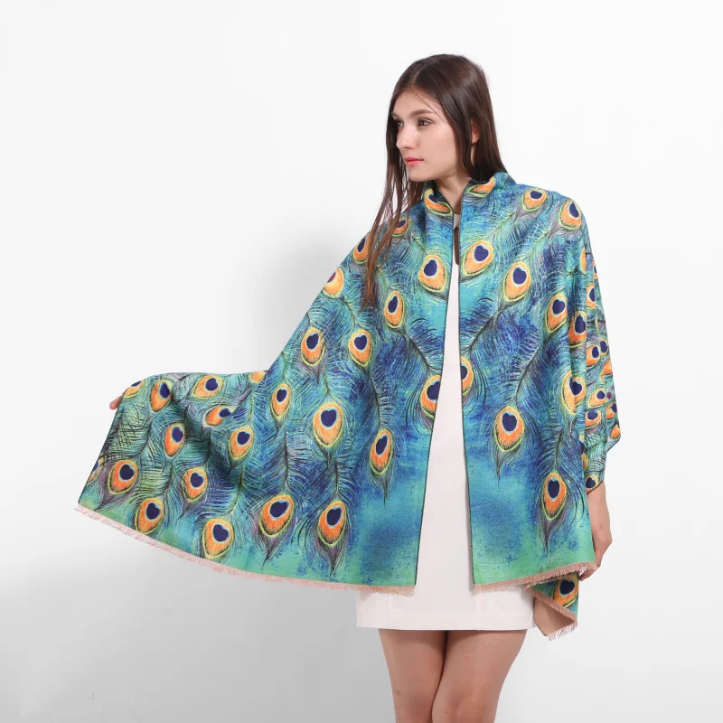 Бренд YILIAN новые модные с принтом Павлин для девочек-Испания кашемировый зимний