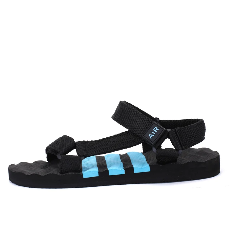 black blue Новинка; летние мужские пляжные сандалии; коллекция года; модные мужские уличные сандалии-гладиаторы; мужские вьетнамки для отдыха; нескользящая обувь на плоской подошве; zapatos hombre - Цвет: black blue