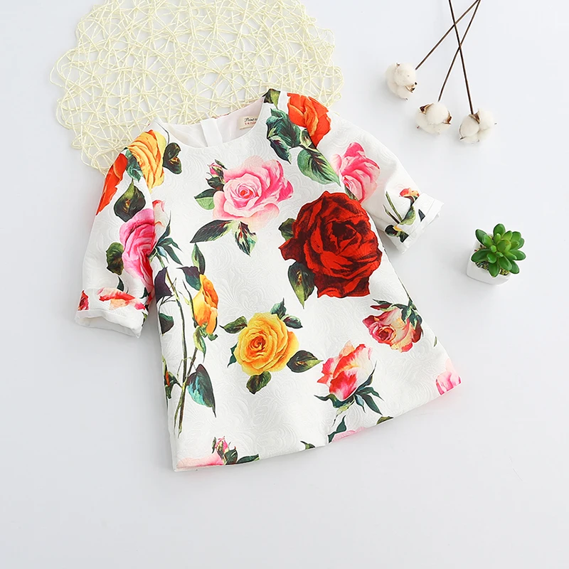 Spring Girls Dress Children Clothing Casual Style Clothes Flower Printing Round Neck Kids Vestido Infantil | Детская одежда и
