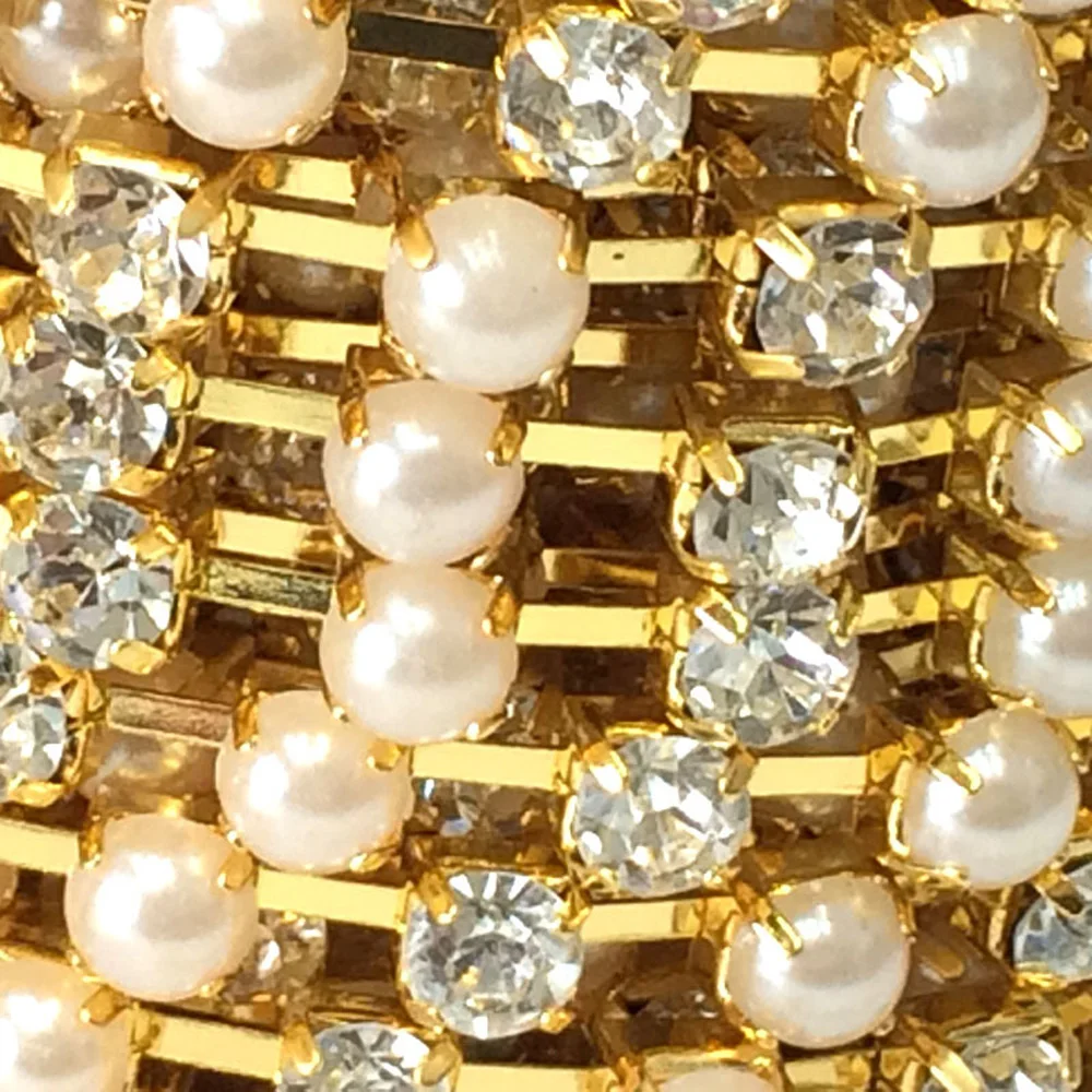 4 мм 10 ярдов красивая золотая цепочка Стразы с полужемчужным покрытием Золотая