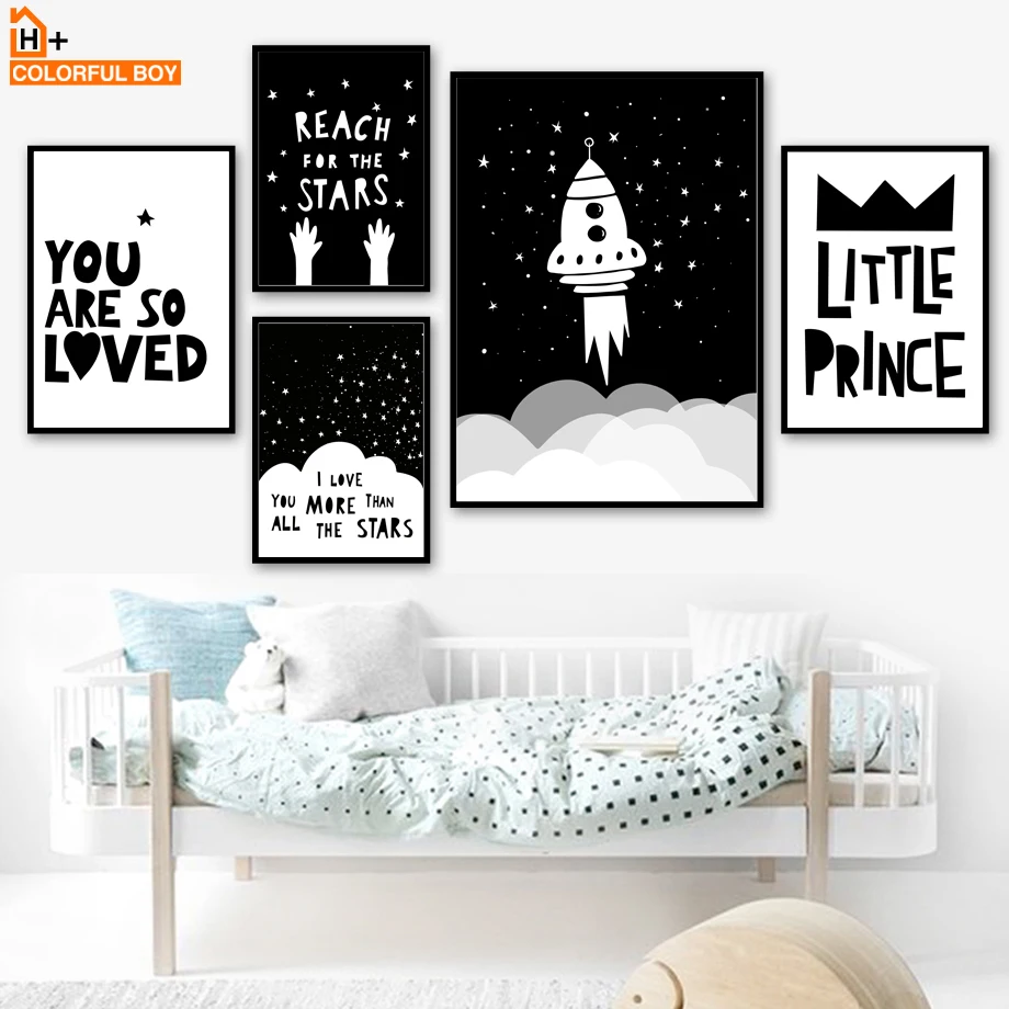 COLORFULBOY Rocket Hands Wall Art печатает черно белые Мультяшные постеры холст картина