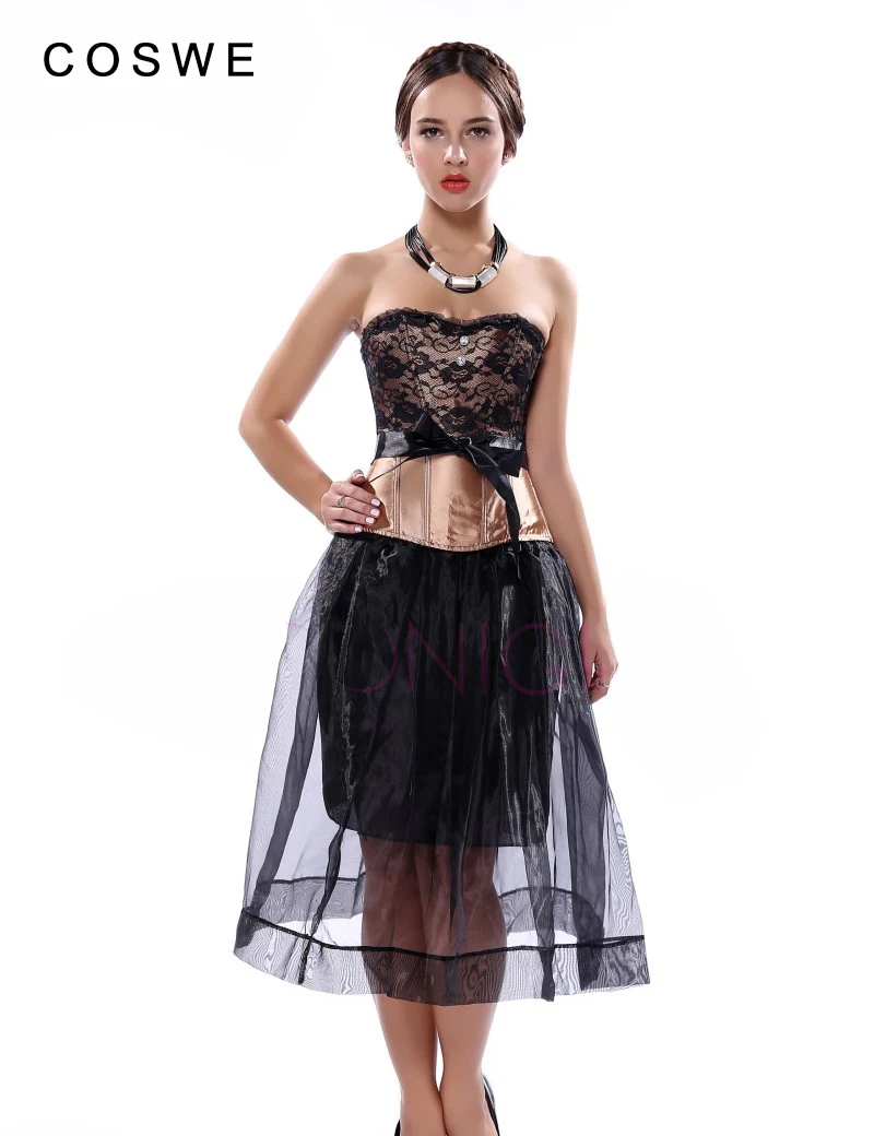 COSWE женские пикантные элегантные Готический Атлас Кружева Наложение Бурлеск