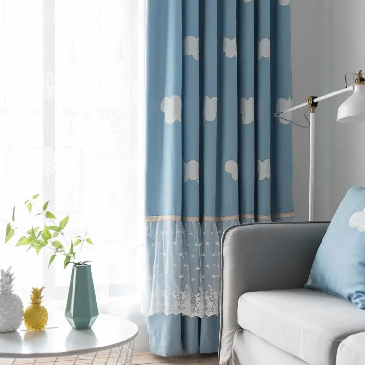 Blue Sky White Clouds Cartoon Cotton Linen Velvet Embroidered Children's Room Curtains for Living Dining Bedroom. | Дом и сад