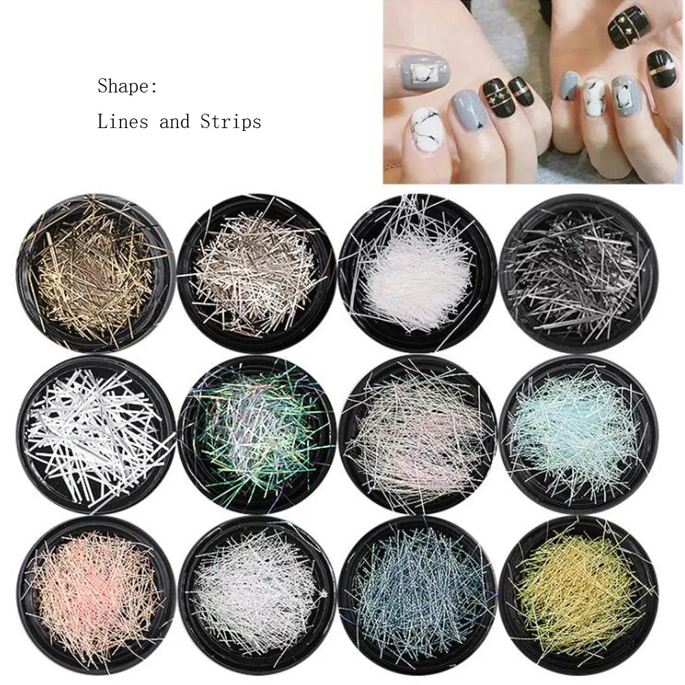 12Style/lot Metal Lines Nail Art Ultra Thin Decorations Gold Silver Sripes 3d Manicure Sequins Flakes Gel Polish Tools A447 | Красота и