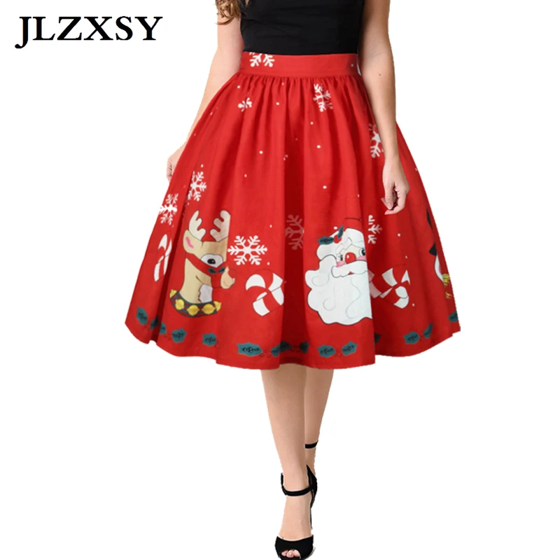 JLZXSY 2017 Christmas Party Ball Gown Skirts Elastic Waist Swing 3D Series Printed Women Fashion Casual Midi | Женская одежда