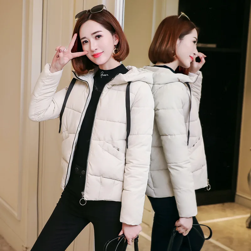 

Womens Winter Coat Short Korean Style Drawstring Hooded Down Cotton Padded Quilted Jackets Warm Winter Jacket Woman Fashion