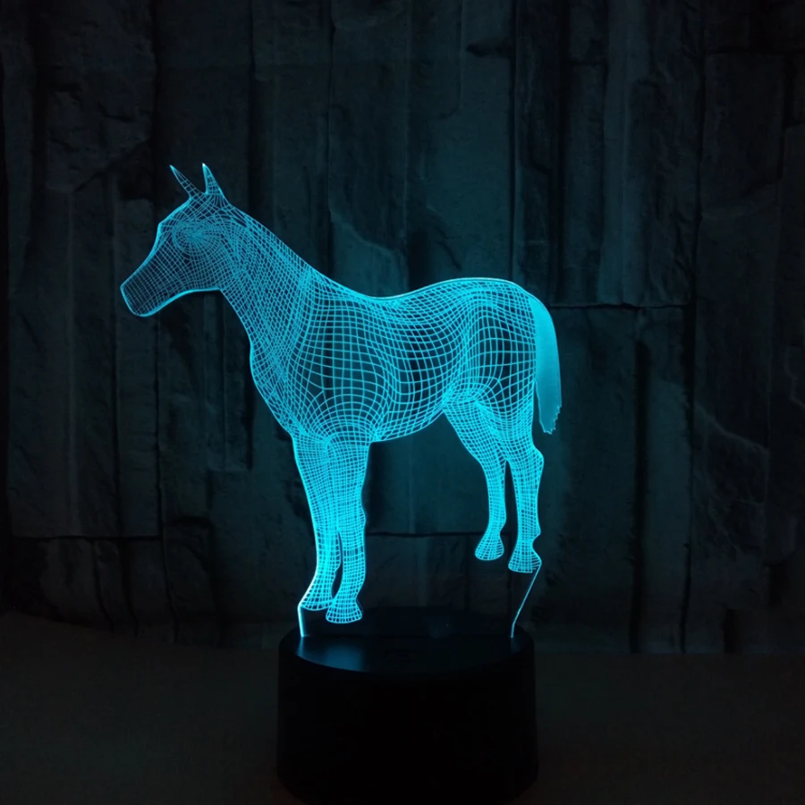 Новая Лошадь ночник переменчивая лампа настроения LED 7 видов цветов USB 3D иллюзия