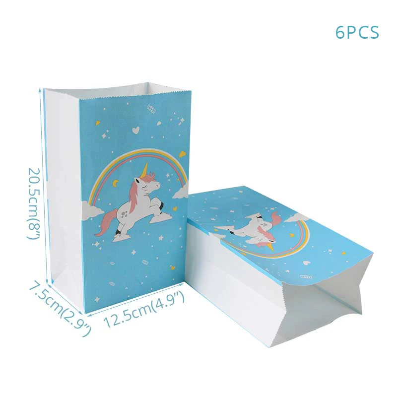 6Pcs blue WEIGAO 6 шт. Радуга Единорог синий и белый бумажные упаковки для конфет Дети пользу пакет для подарка на день рождения вечерние icornio партии Cookie пакет сумка поставки - Цвет: 6Pcs blue