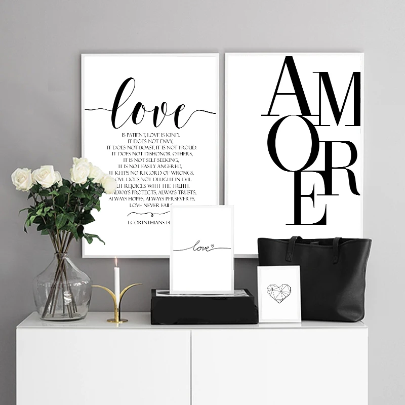 Скандинавский стиль черно-белые плакаты с цитатой любви минималистское полотно
