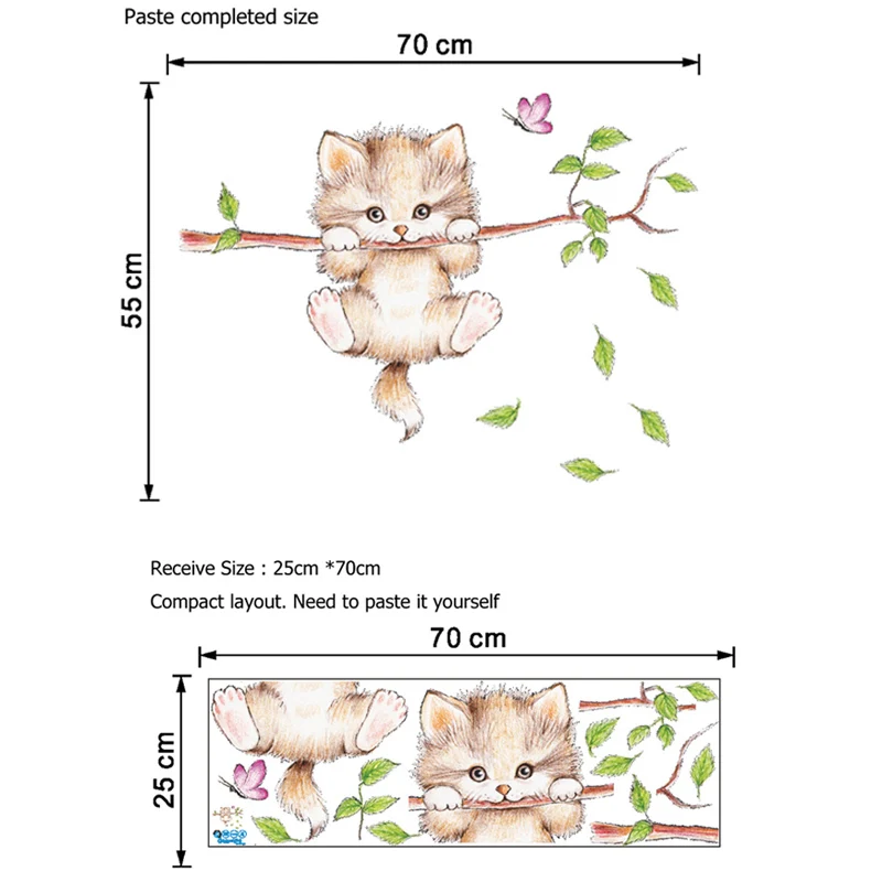 Наклейки на стену с изображением милого кота веток и бабочек|butterfly wall stickers|sticker for