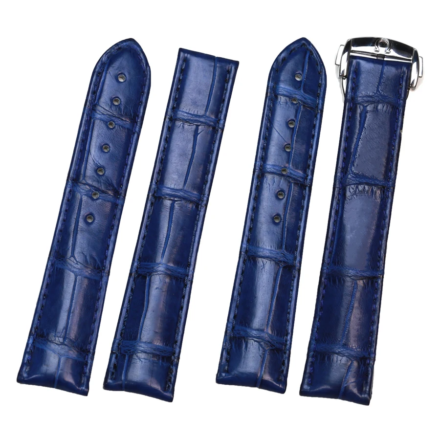 SAUPPO Suitable For Speedmaster Deville SeaMaster Superior Quality Band Alligator Leather Blue Men Watch Strap