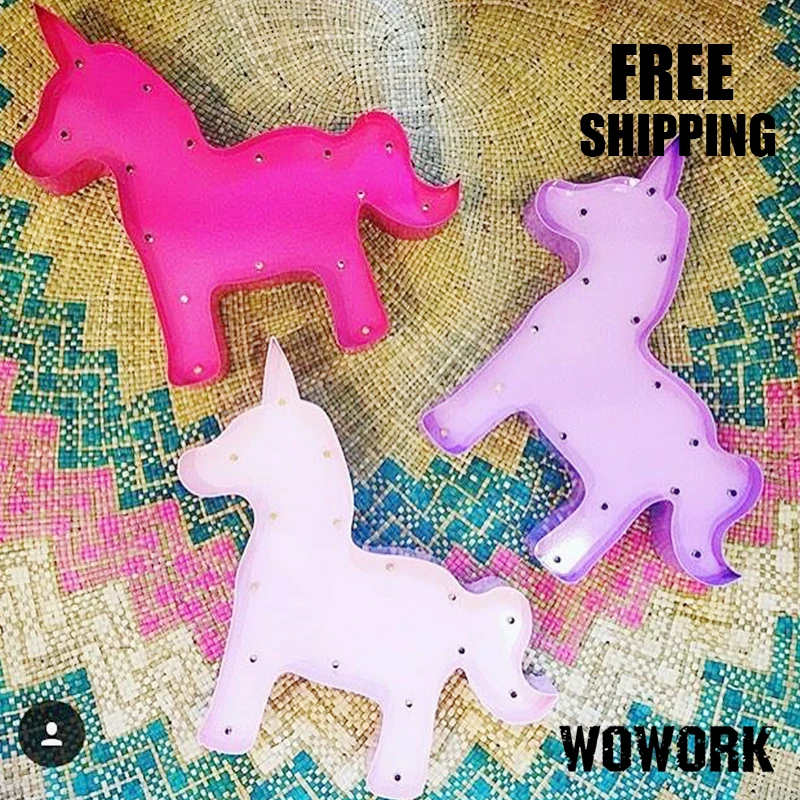 Милые Шатер Свет в Ночь Спальня Единорог Животных Home Decor батарея Бра Знак Письмо