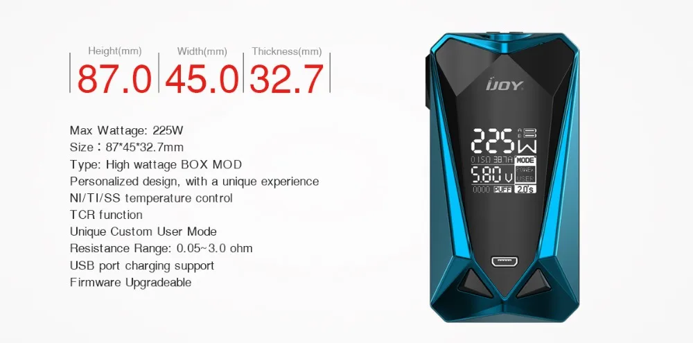 Оригинальный IJOY Алмазный Мини Набор Алмазные небольшой бокс мод Vape 225 Вт с