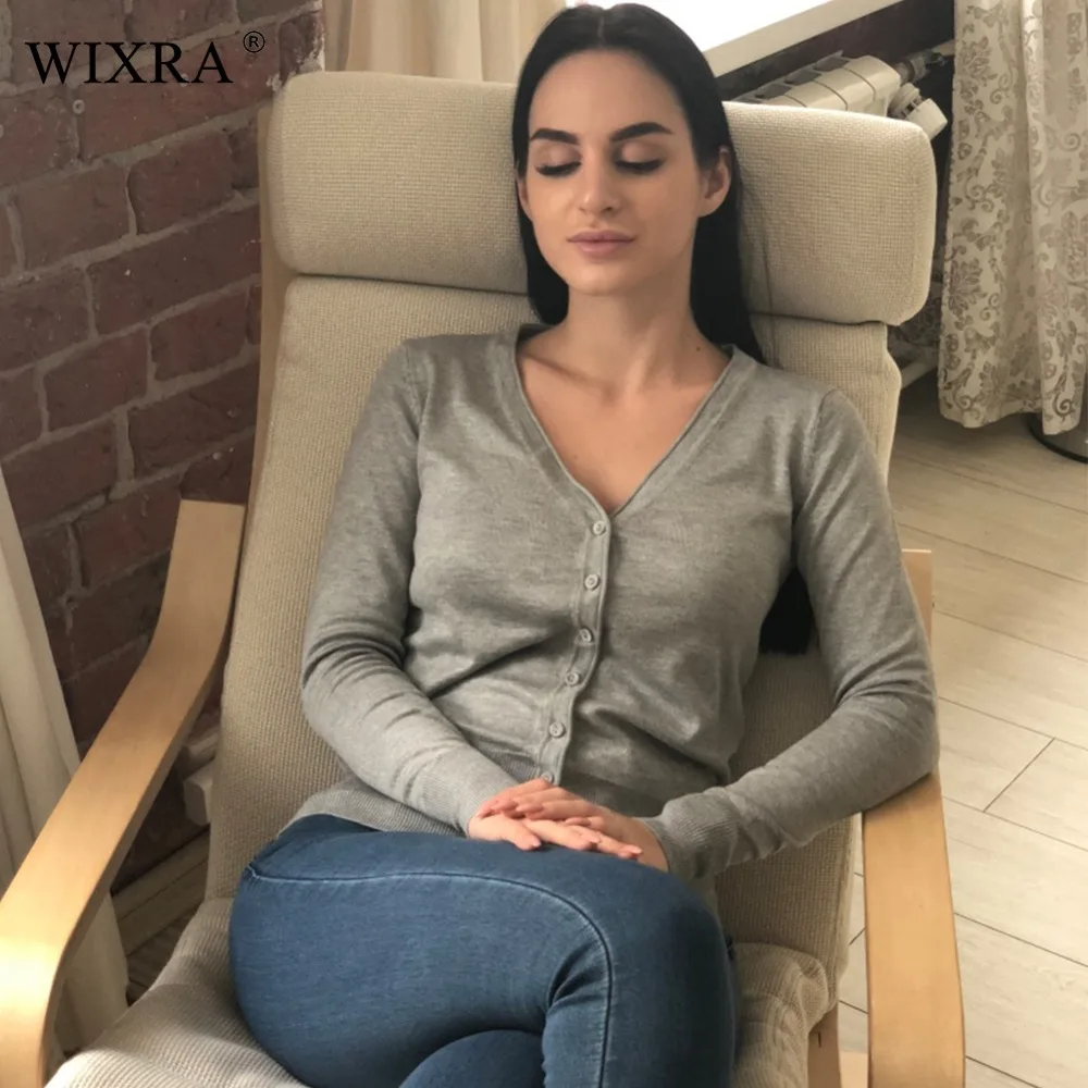 Wixra Warm and Charm 23 Colors Autumn New Sweaters Women Cardigan Knitted Sweater Coat Long Sleeve Female V-Neck Tops |