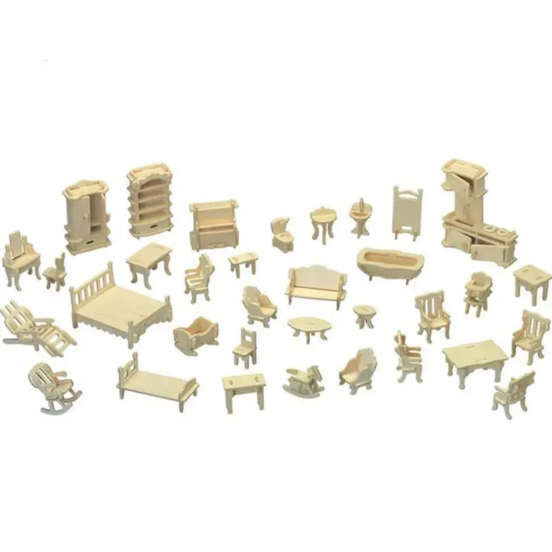 34 шт./компл. подарки мини мебель 3D дом Винтаж игрушки куклы DIY деревянная игрушка кукольный домик мебель