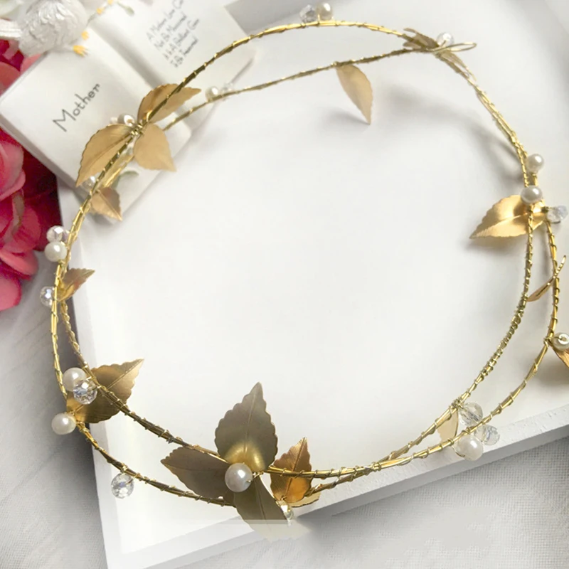 HIMSTORY Free Bending Gold Color Leaf Pearl Hair Jewelry Crystal Headband Girls Ornaments Bridal Wedding Accessories | Украшения и