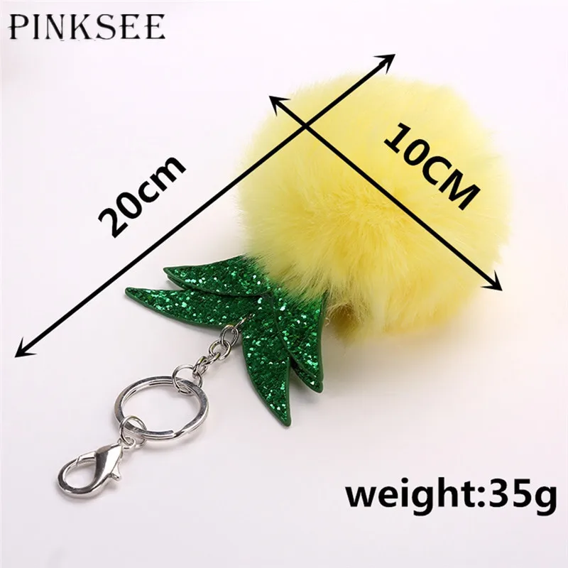 Pinksee ананас мех мяч брелок пом пушистый брелки помпон автомобиль Для женщин сумка