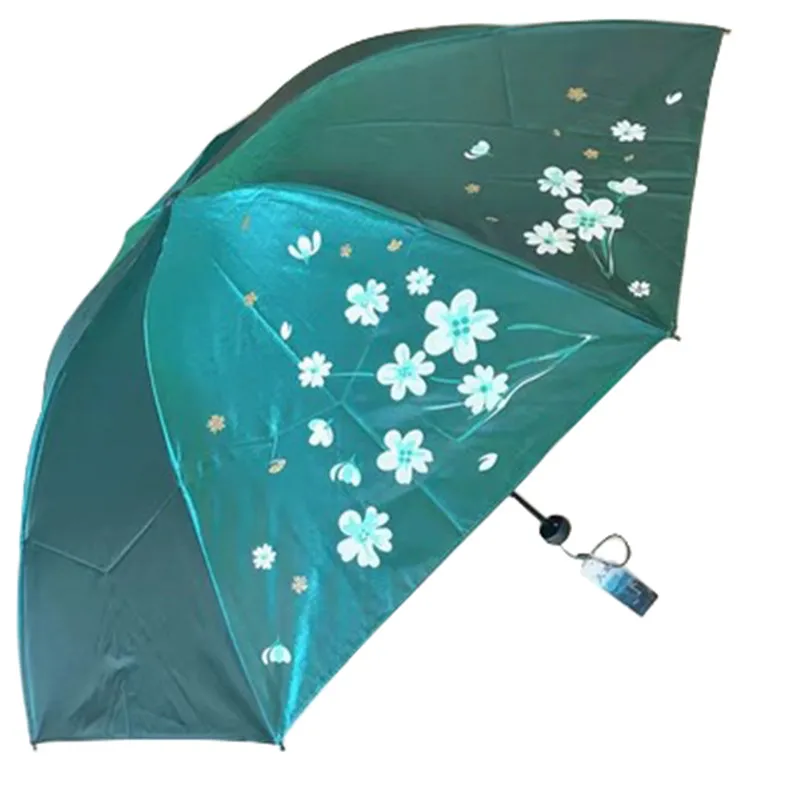 light green Красивый женский зонт с защитой от ультрафиолета, с черным покрытием, 3 складной зонт от дождя и солнца для женщин, женские зонты, удобные ручки - Цвет: light green