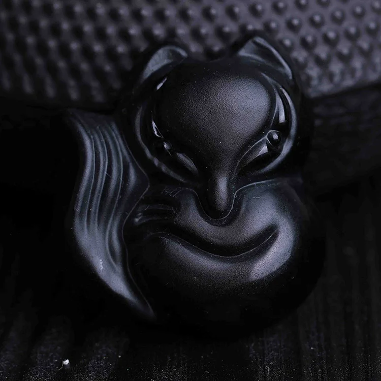 High Quality Fine carving Chinese black A obsidian carved fox pendant necklace jewelry|obsidian pendant|black pendantobsidian |