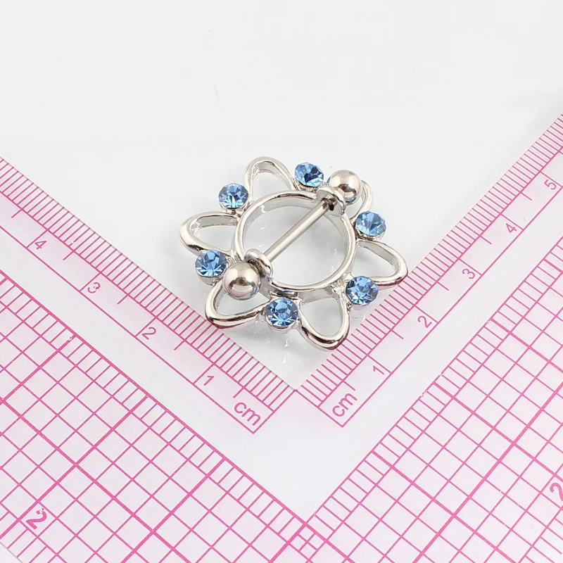 Розничная продажа 2 шт./лот кольцо для пирсинга сосков без никеля Синие стразы