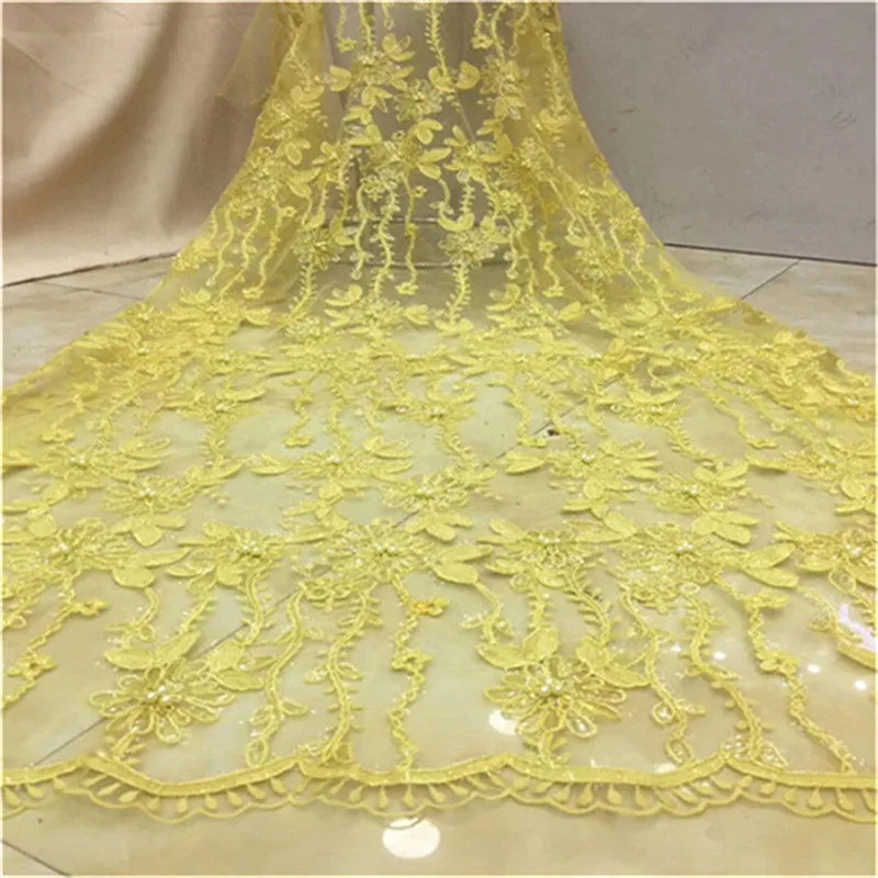 Hot Sale African Lace Fabric 2019 High Quality yellow Green Embroidery Tulle sequins Beaded 5 Yard | Дом и сад