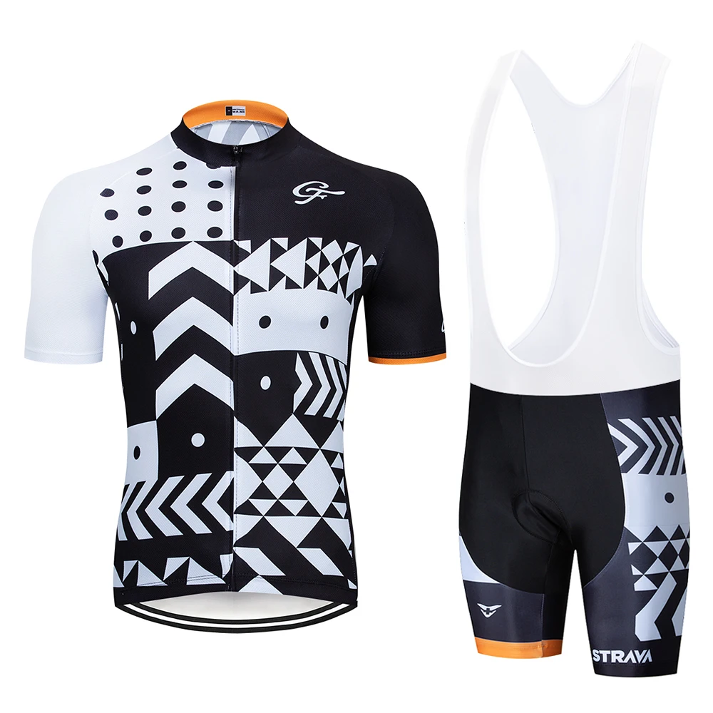 2 Новинка, черная и белая велосипедная одежда STRAVA team, велосипедная футболка, быстросохнущая мужская летняя профессиональная велосипедная майка, нагрудники, шорты, костюм - Цвет: 2