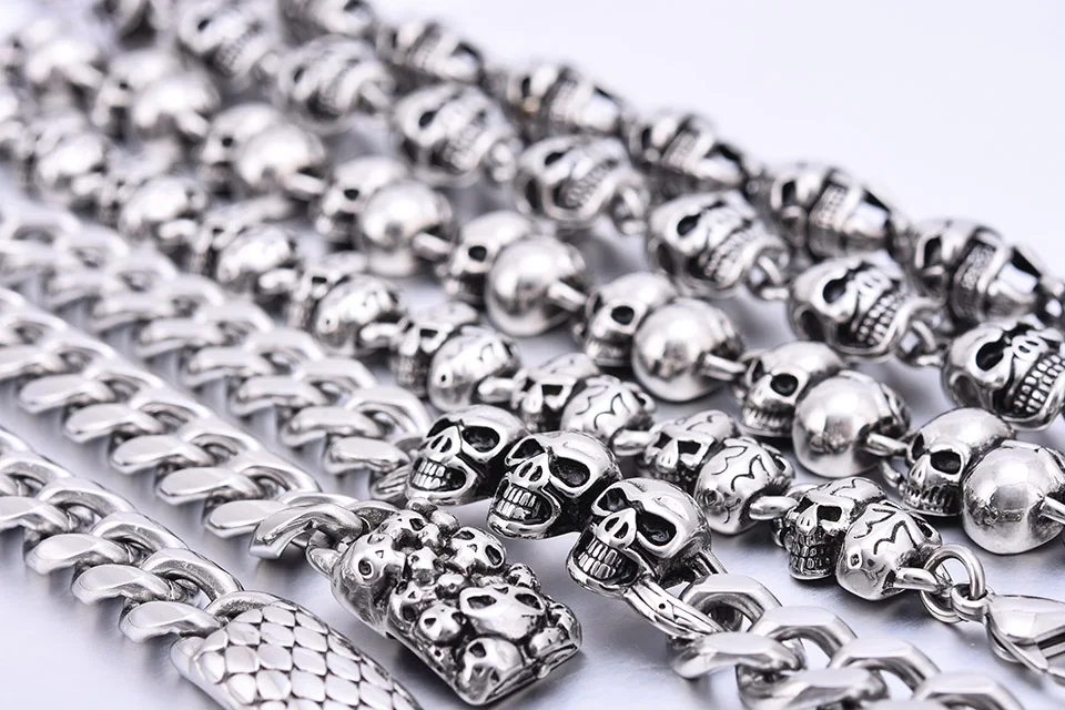 Модный женский и мужской браслет из нержавеющей стали с черепом цепочка на