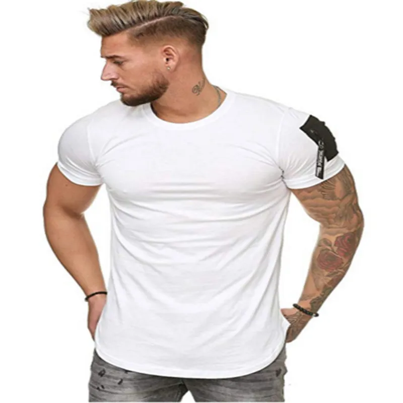 Мужские облегающие однотонные майки с круглым вырезом и коротким рукавом | Спорт