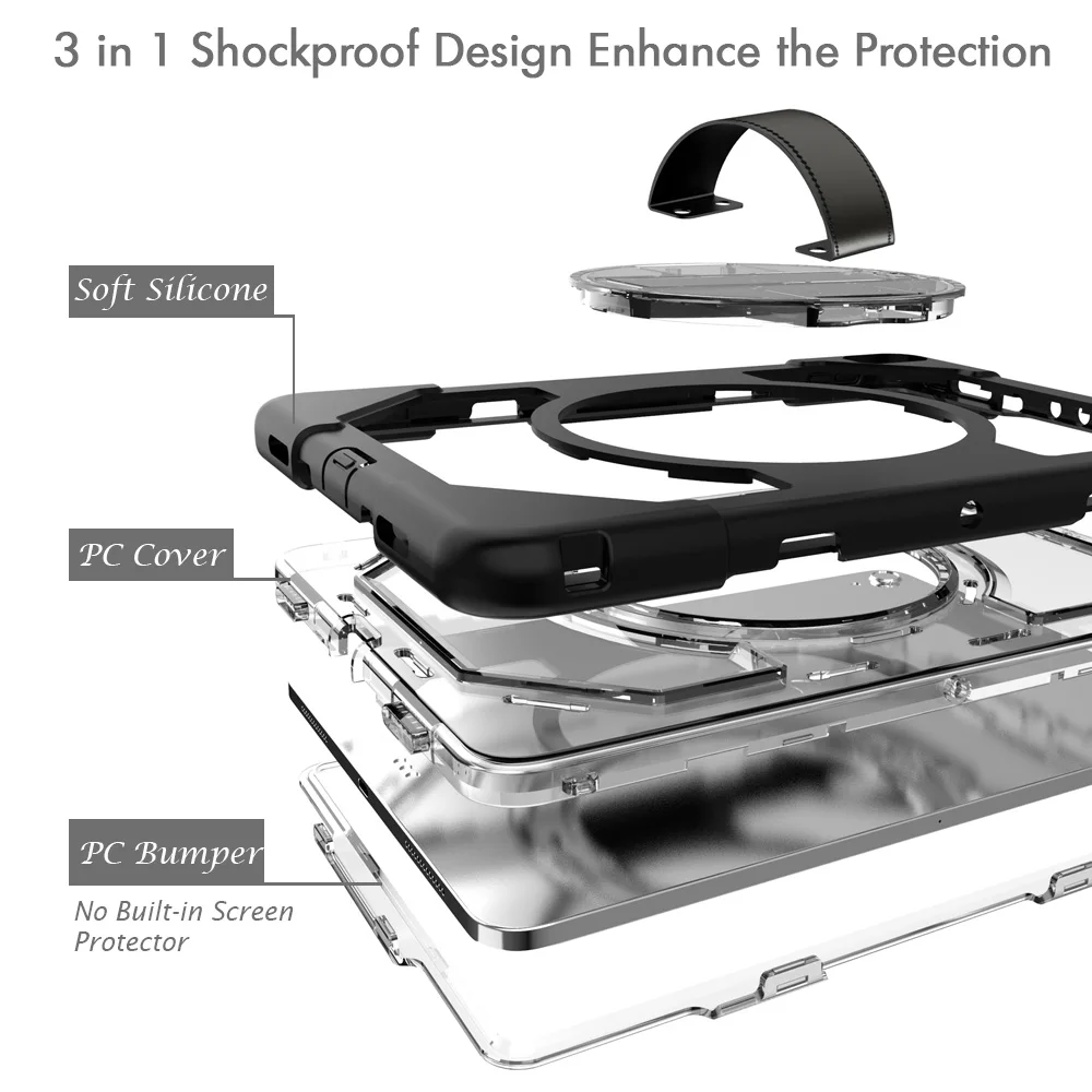 Силиконовый чехол для iPad Pro, 11 дюймов, планшет с 360 поворотом, регулируемый ремешок на руку, ударопрочный чехол FHL02