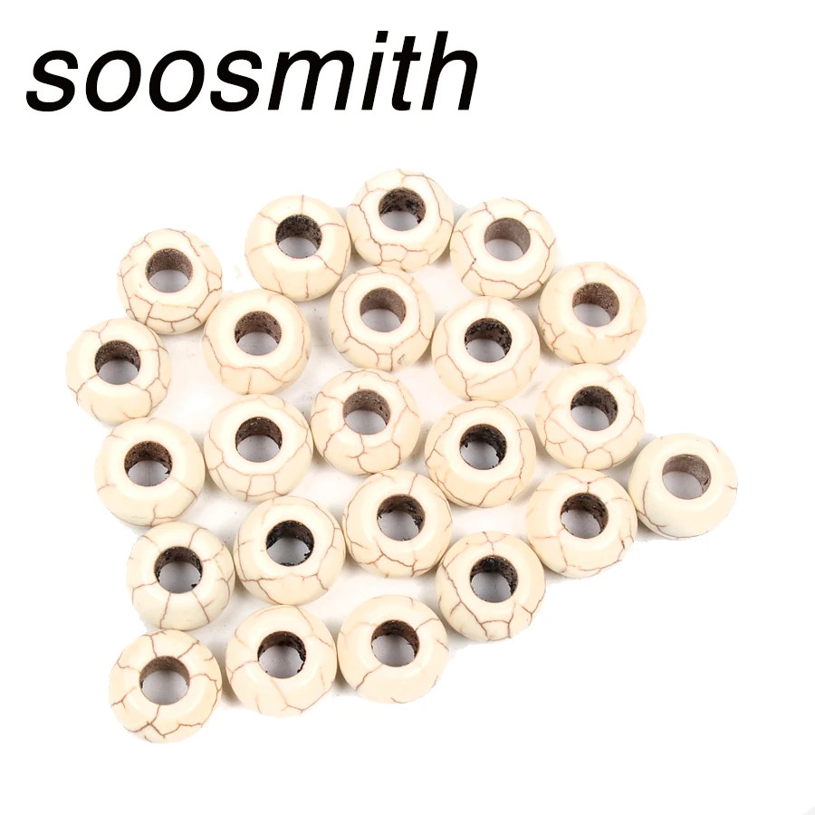 Soosmith оптовая продажа круглые синие и белые бусы из бирюзы с большим отверстием