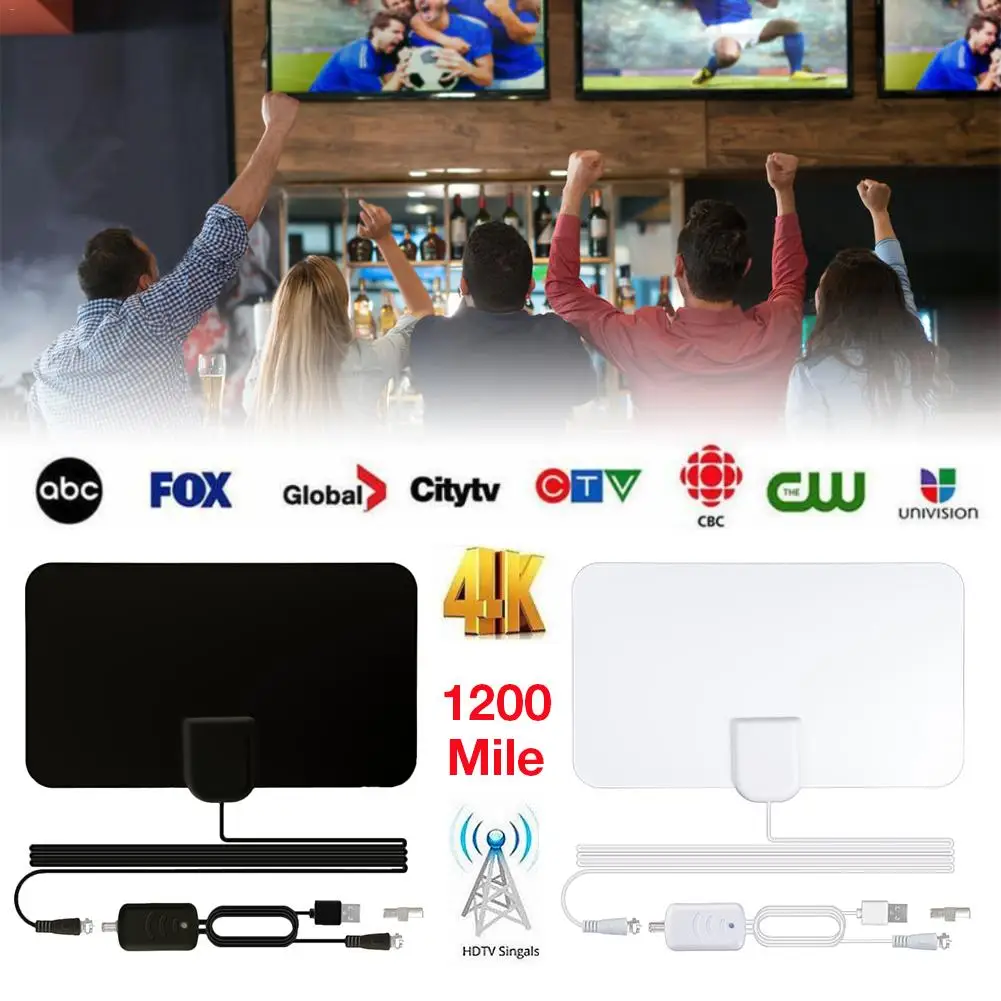 Новейшая комнатная усиленная цифровая ТВ антенна HD диапазон 1200 миль 4K HD1080P DVB T