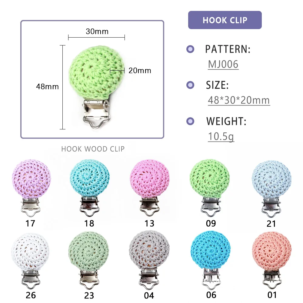 

TYRY.HU 50pc Round Crocheted Clip Pacifier Clip Teething Necklace Wooden Beads DIY Pacifier Chain Tool Wooden teether Wholesale