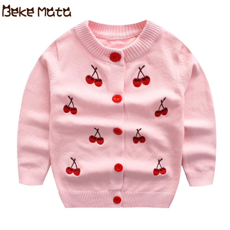 BEKE MATA/Детский свитер для девочек; весна г.; кардиган для маленьких девочек с вишнями; детская одежда; вязаные детские свитера для От 2 до 7 лет