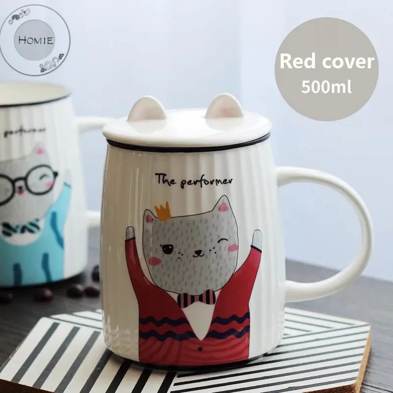 500 мл милый кот керамика Кофе кружка с кошачьими ушками крышкой большой Ёмкость