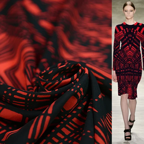 Black stripe on red botton 60% silk stretch chiffon blended fabric 12momme SCF045 | Дом и сад
