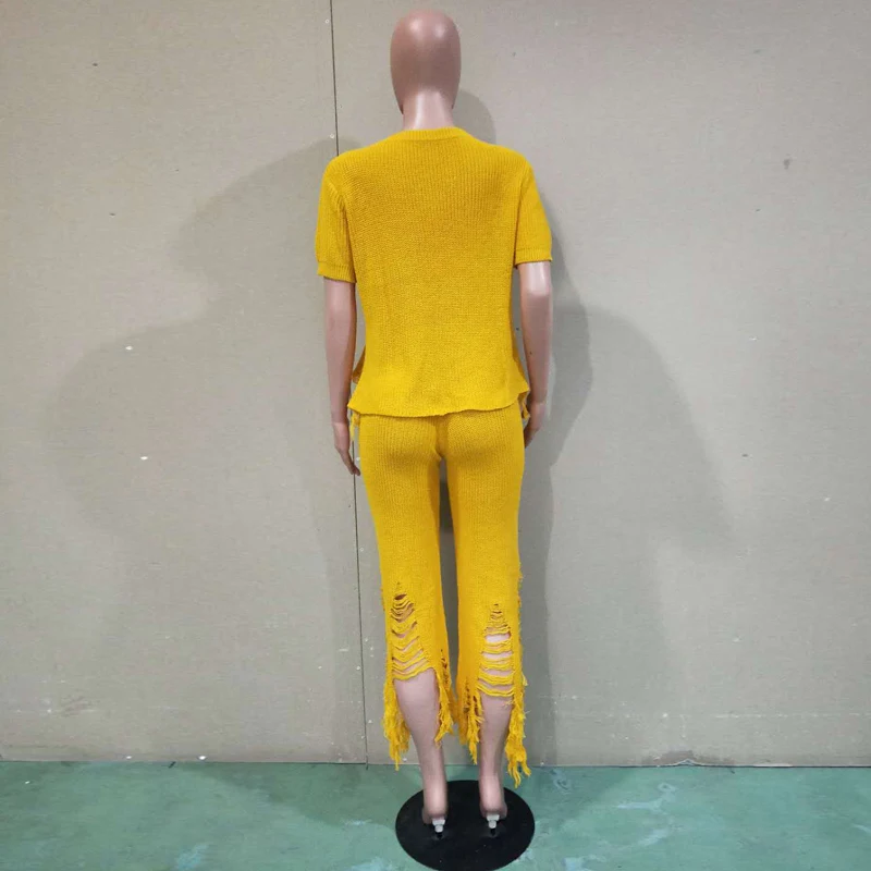 Желтый сексуальный женский комплект 2 шт. комбинезон с коротким рукавом