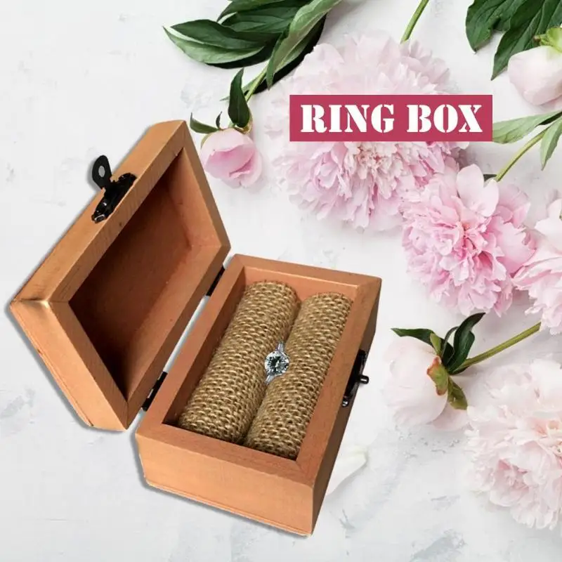 

Wooden Wedding Ring Box Valentines Engagement Vintage Rectangle Ring Case