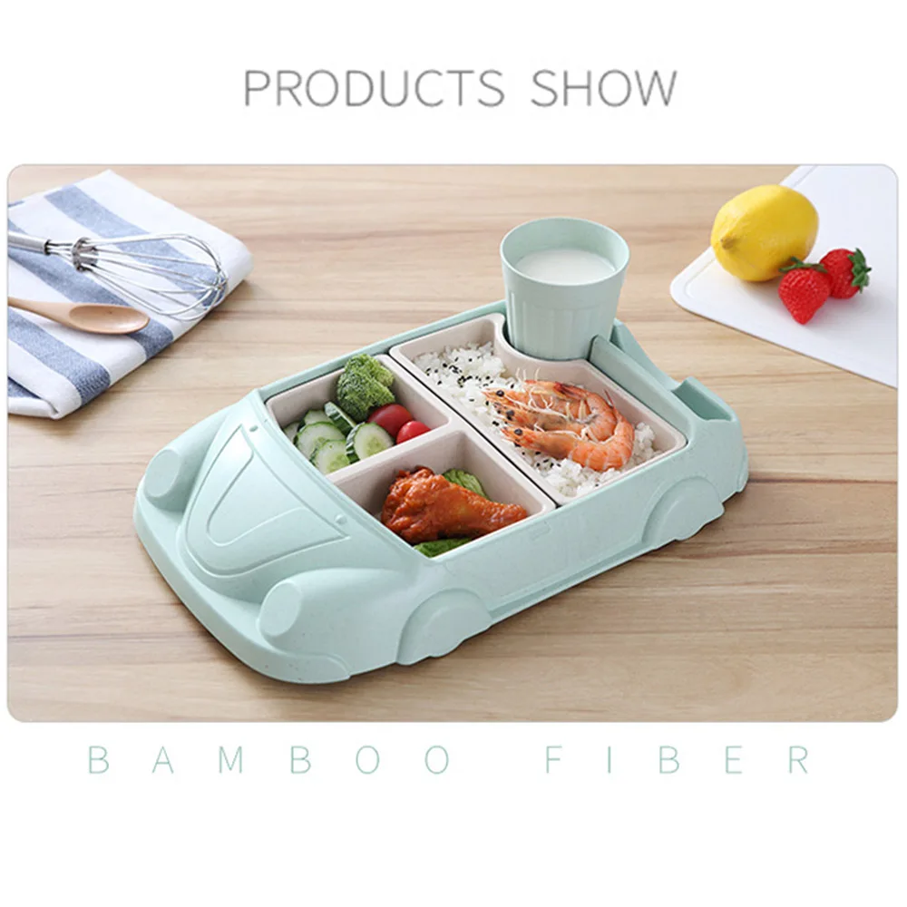 Baby Food Containers Bamboo Fiber Infant training dishes feeding Set Car shape Bowl Cup Plates Sets Children Tableware | Мать и ребенок