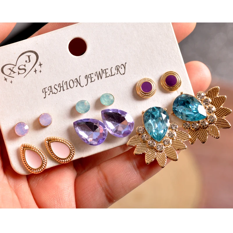 New fashion women jewelry wholesale girls party pink ear studs beautiful mix-and-match 6 pairs /set earrings Christmas gifts | Украшения и