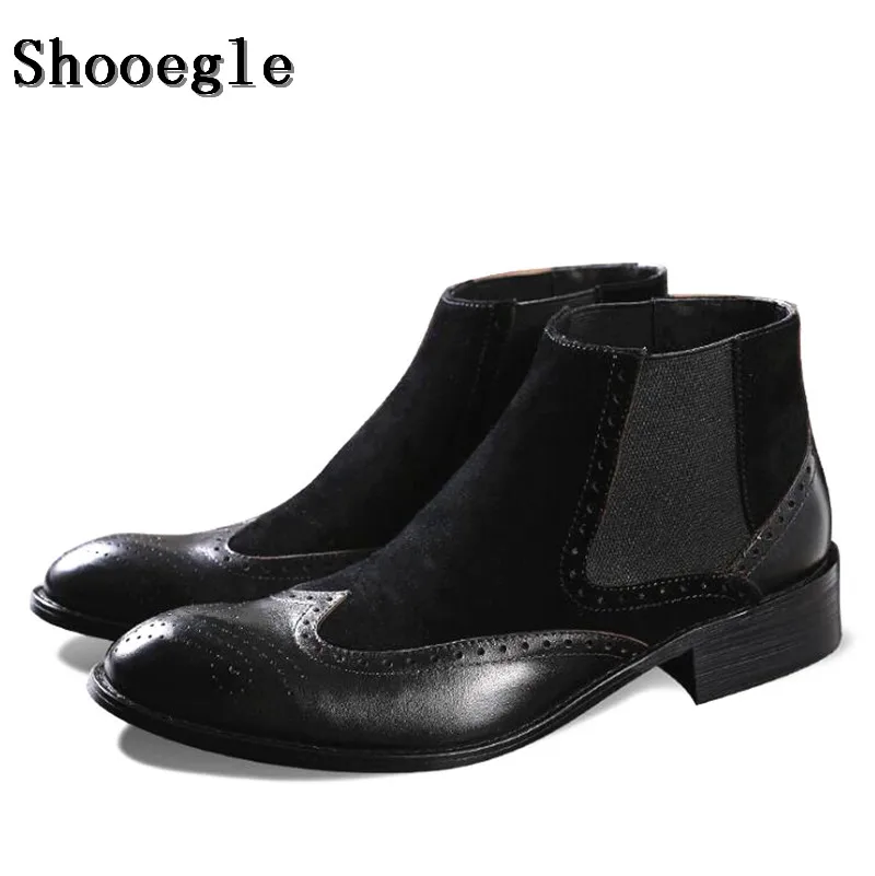 SHOOEGLE мужские черные коричневые кожаные ботинки Нескользящие ботильоны модные