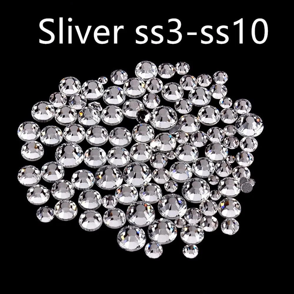 Biutee 1728 шт./пакет цвета+АВ стразы для ногтей Crystal AB SS3-SS10 стразы стекло для ногтей 8 размеры 3D стразы для маникюра блестки для ногтей