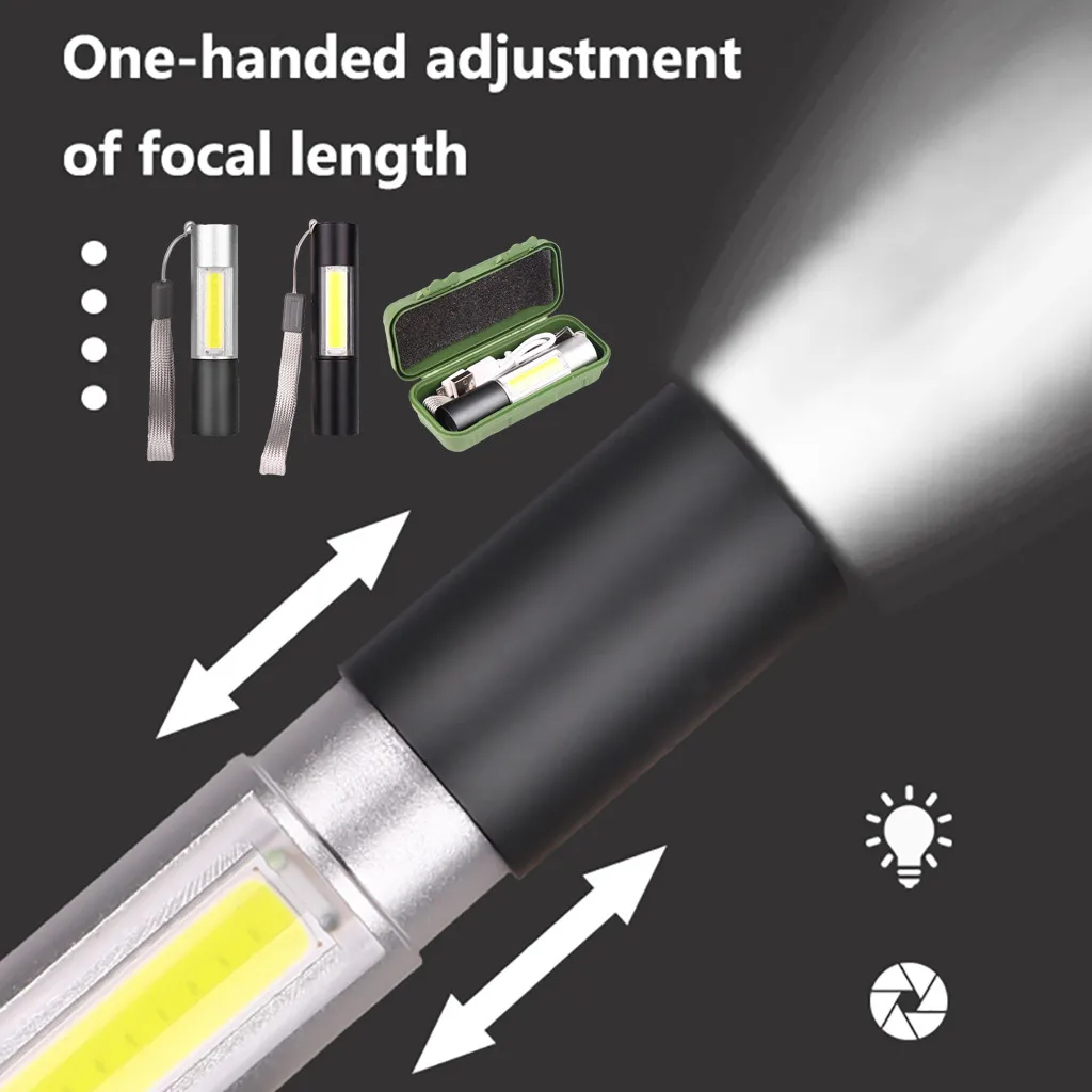 COB Flashlight Zoom Lighting New Handheld Mini Hard Light Powerful Torch Zoomable Outdoors | Лампы и освещение