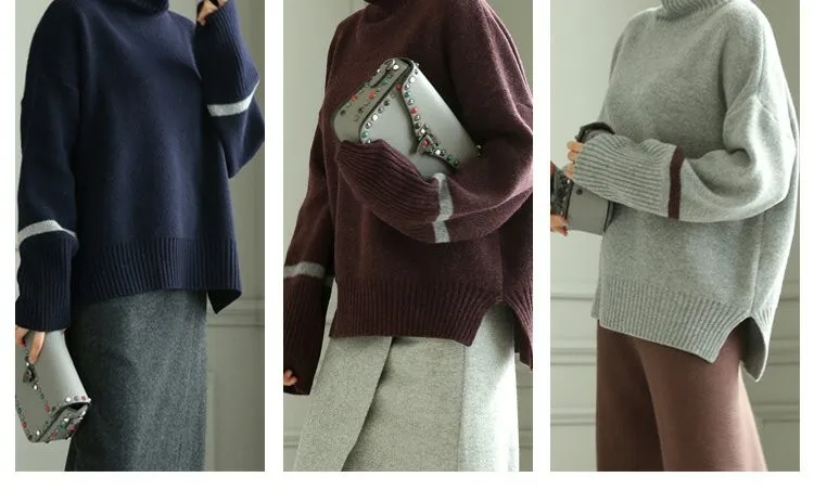 New Cashmere Knitted Sweater Women Tops Turtleneck Autumn Winter Female Pullover Loose Casual Warm Sweater