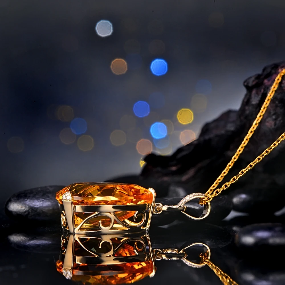 12.87ct натуральный цитрин и 0.13ct H SI1 бриллианты 18K желтое золото подвеска|pendant gold|gold