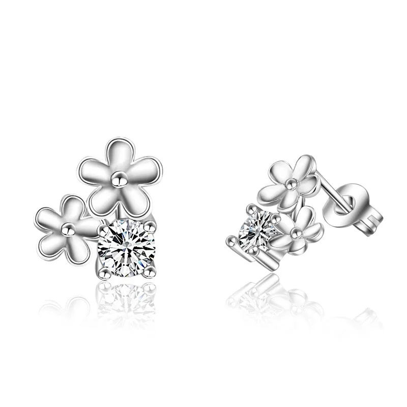 

Hot Sale Promotion 2017 New Fashion Shiny Zircon Little Flower Design 925 Sterling Silver Ladies' Stud Earrings Jewelry Gift